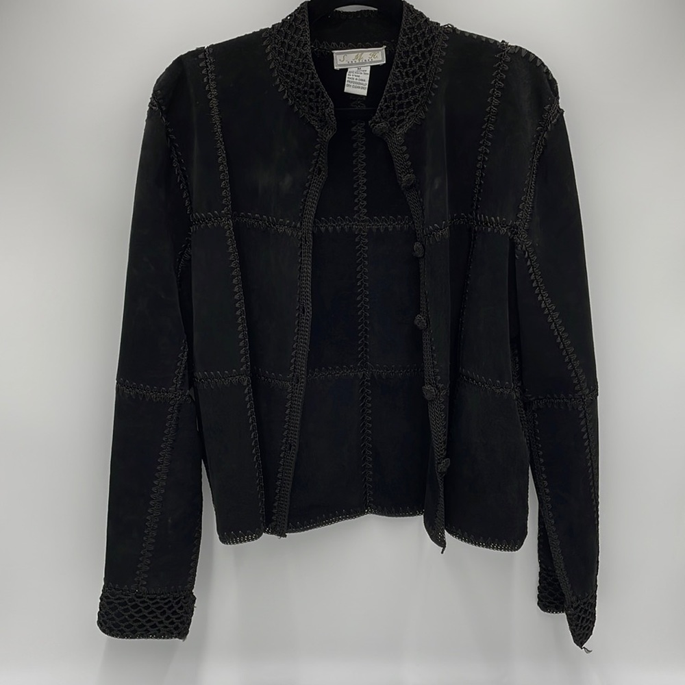 Vintage Suede Leather Patchwork Military Style Jacket Size M